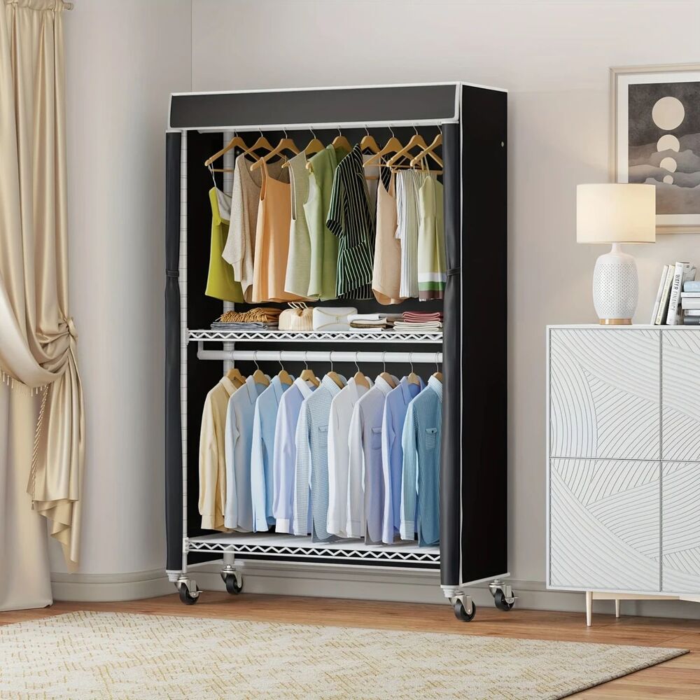 NIB- XL Carbon Steel Wardrobe- wheels/Cover Super Heavy-Duty holds up to 450 LBS